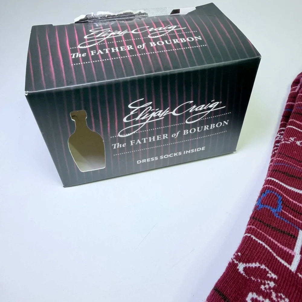 Elijah Craig The Father of Bourbon Maroon Novelty Dress Socks New in Damaged Box